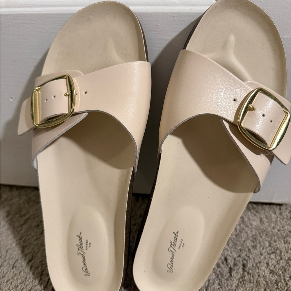 Universal Thread Cream Sandals with Gold Buckle